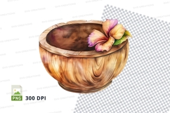 Wooden bowl with hibiscus flower clipart png Product Image 1