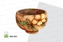 Decorative wooden bowl with floral design Product Image 1