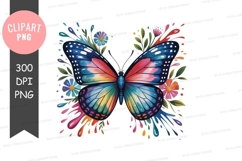 Colorful butterfly with flowers clipart png Product Image 1