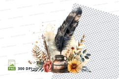 Quill and inkwell with flowers clipart png Product Image 1