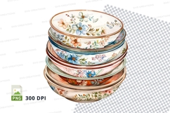 Stack of floral ceramic bowls clipart png Product Image 1