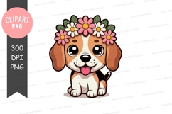 Cute puppy with flower crown clipart png Product Image 1