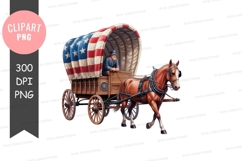 Covered wagon with american flag clipart png Product Image 1