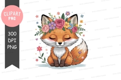 Cute fox with floral crown clipart png Product Image 1