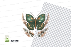 Green butterfly with ferns clipart png Product Image 1