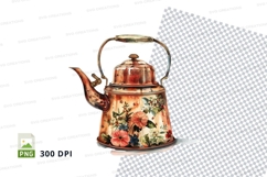 Antique copper teakettle with floral design Product Image 1