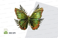 Green butterfly with ferns clipart png Product Image 1
