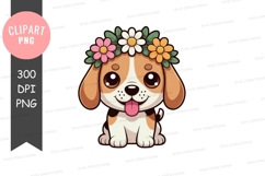 Cute puppy with flower crown clipart png Product Image 1