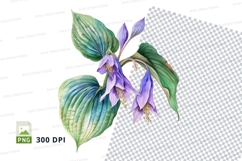 Purple flower with green leaves clipart png Product Image 1