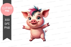 Happy piglet clipart png Product Image 1