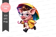 Cheerful pig with umbrella clipart png Product Image 1