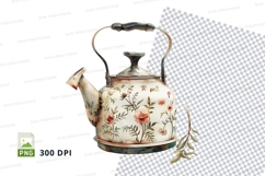 Vintage floral teakettle clipart png Product Image 1