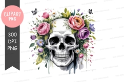 Skull with floral crown clipart png Product Image 1