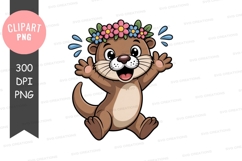 Happy otter with flower crown clipart png Product Image 1