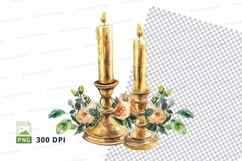 Golden candles with floral base clipart png Product Image 1