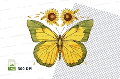 Yellow butterfly with sunflowers clipart png Product Image 1
