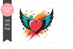Colorful heart with wings clipart png Product Image 1