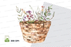 Watercolor basket of flowers clipart png Product Image 1