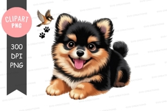 Playful puppy with bird clipart png Product Image 1