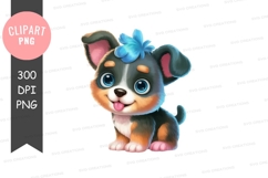 Adorable puppy with blue bow clipart png Product Image 1