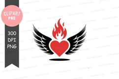 Fiery heart with wings clipart png Product Image 1