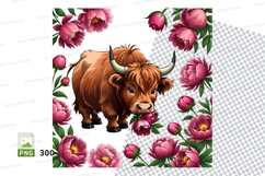 Highland cow with flowers Product Image 1