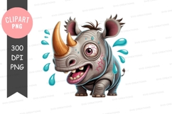Cartoon rhino with droplets clipart png Product Image 1