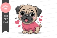 Adorable pug puppy with hearts clipart png Product Image 1