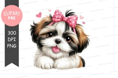 Adorable shih tzu puppy with pink bow clipart png Product Image 1