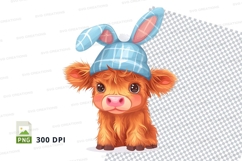 Cute highland cow calf with bunny ears hat Product Image 1