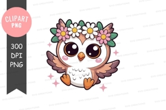 Cute owl with flower crown clipart png Product Image 1