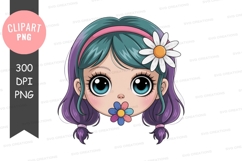 Cute cartoon girl with flowers png Product Image 1