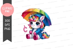 Rainbow unicorn with umbrella clipart png Product Image 1
