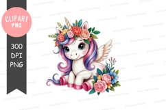Magical unicorn with floral crown png Product Image 1