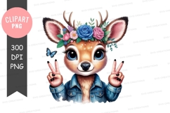 Cute deer with floral crown and denim jacket png Product Image 1