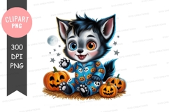 Cute wolf cub in halloween costume png Product Image 1