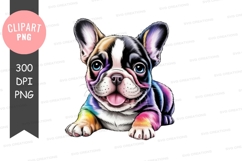 Rainbow french bulldog puppy clipart png Product Image 1