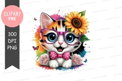 Stylish kitten with sunglasses and sunflower png Product Image 1