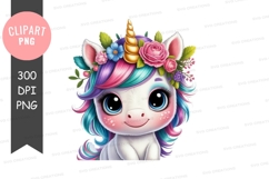 Charming unicorn with floral crown png Product Image 1