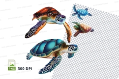 Colorful sea turtles clipart Product Image 1