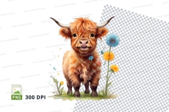 Cute highland cow with dandelions Product Image 1