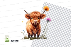 Cute highland cow calf in a meadow Product Image 1