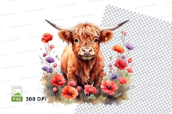 Cute highland cow in a field of flowers Product Image 1