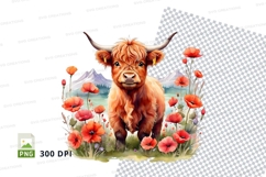 Highland cow in a meadow of poppies Product Image 1
