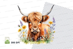 Highland cow in a floral field Product Image 1