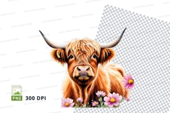 Highland cow in flowers Product Image 1