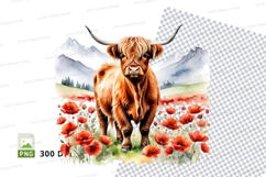 Highland cow in poppy field Product Image 1