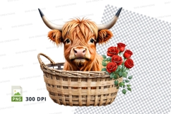 Cute highland cow with roses clipart png Product Image 1