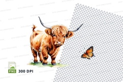 Highland cow with butterfly clipart png Product Image 1