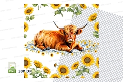 Highland cow with sunflowers clipart png Product Image 1